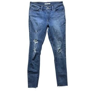 Levi's 711‎ Skinny Jeans Women Size 27 Blue Distressed Raw Frayed Hem Grunge